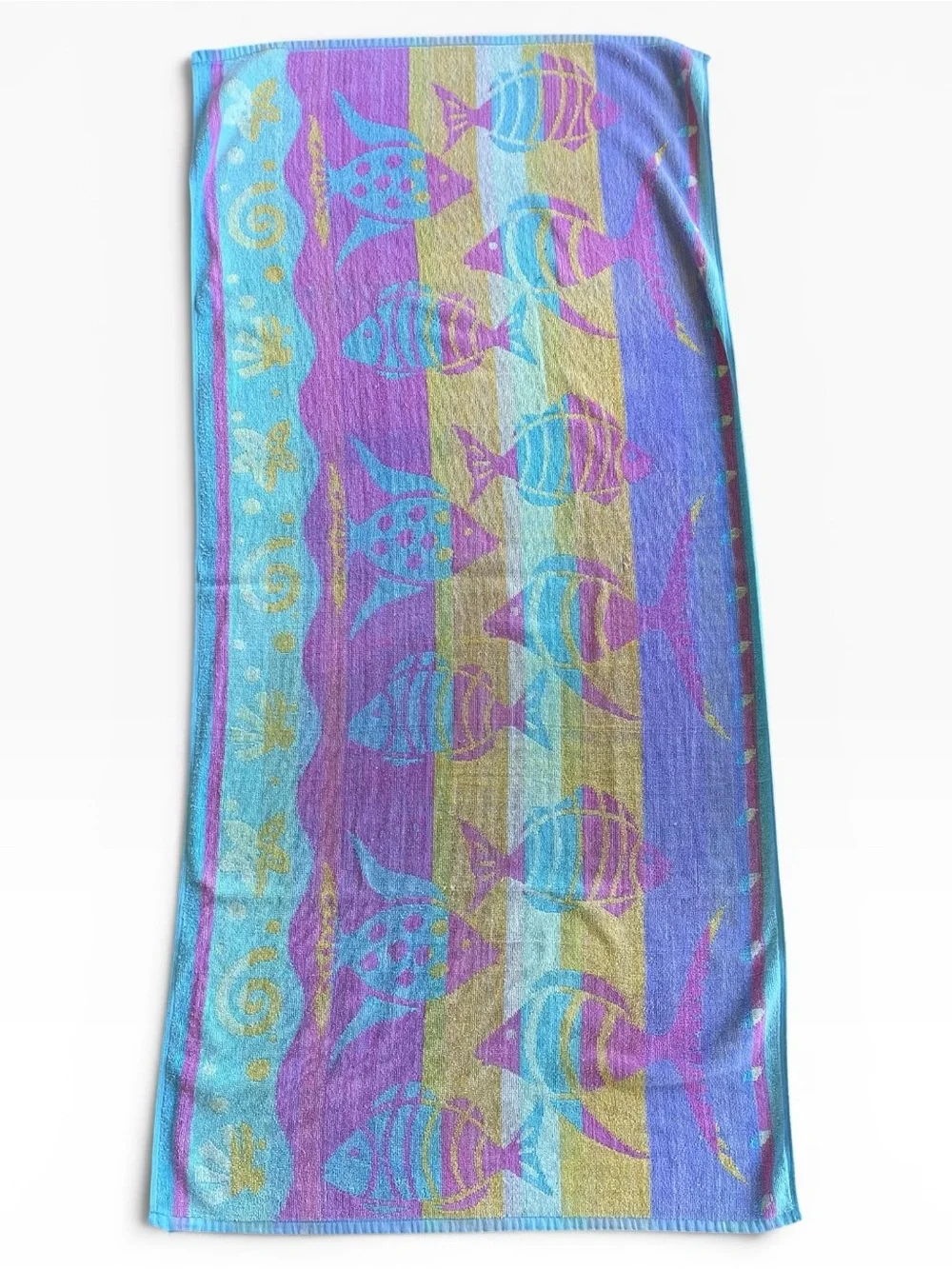Vintage Davidson Cotton Company Terry Rainbow Fish Beach Towel Reversible